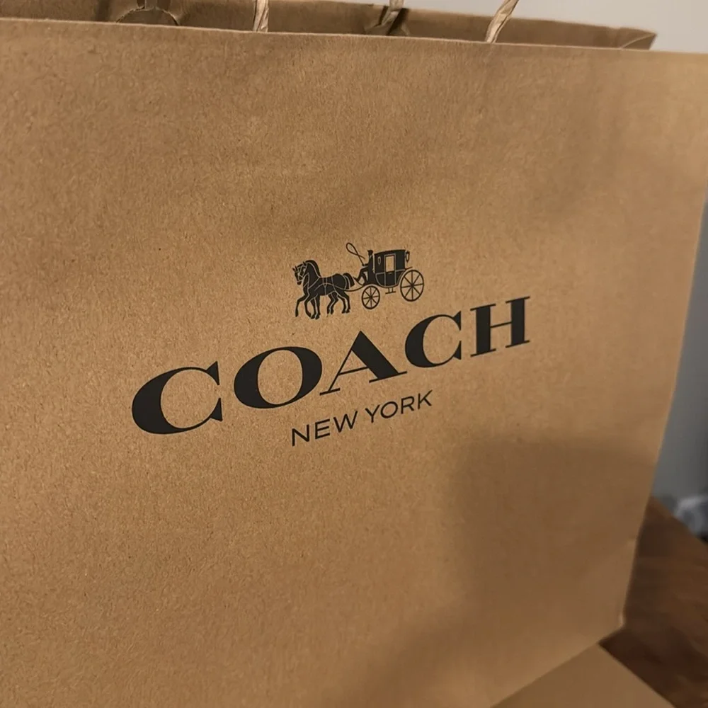 Coach LARGE gift bag. 12 x 16 in. Iconic carriage logo in black. Handles.
